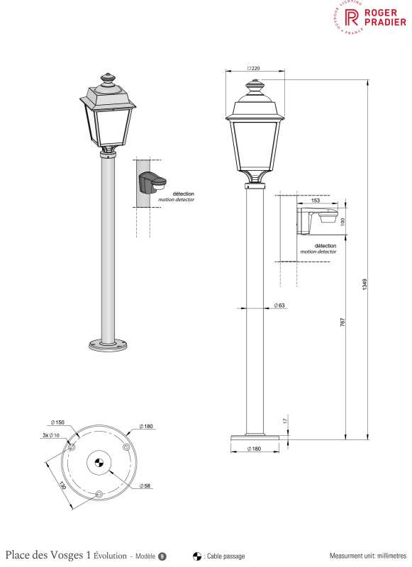 Aussenleuchte mit Bewegungsmelder 135cm